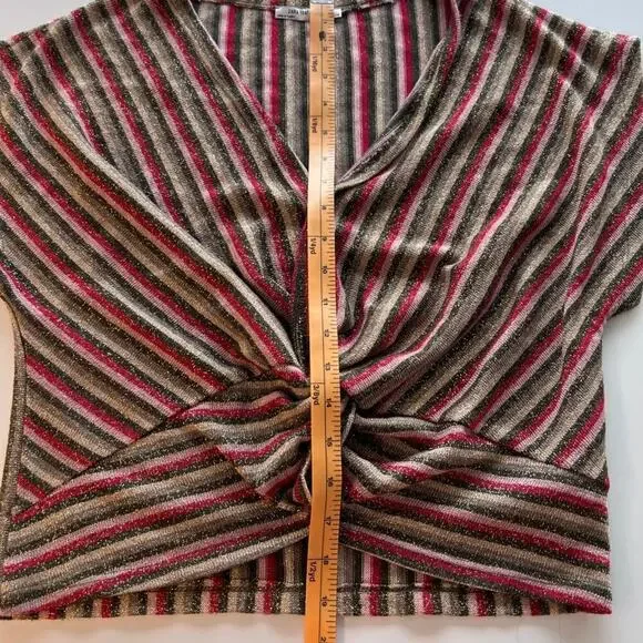 Zara Multicolor Sparkle Fabric Twisted Front Cropped V-Neck Top- S - Picture 7 of 8